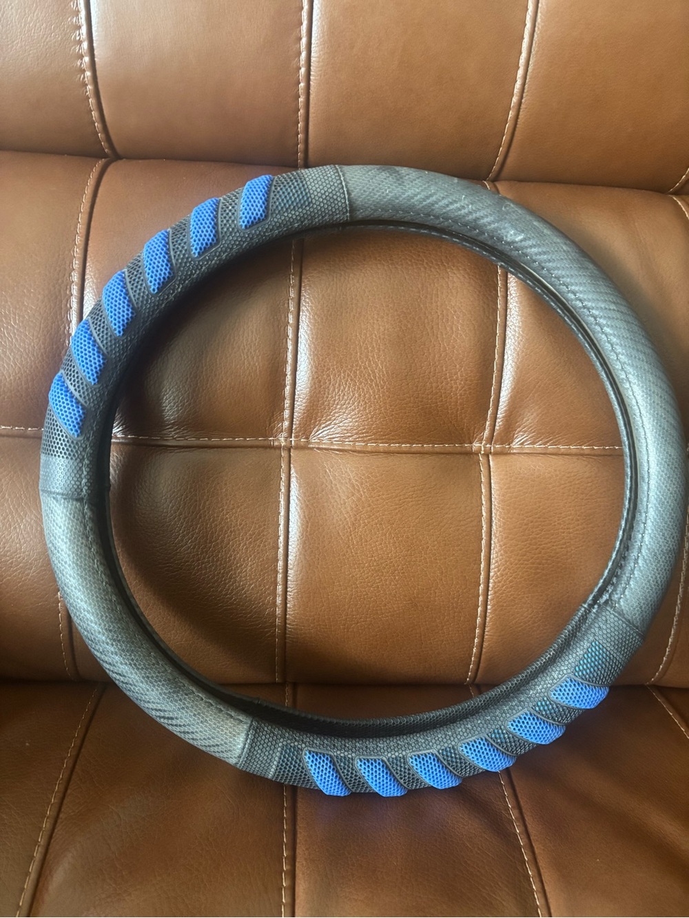 Blue Accent Black Steering Wheel Cover - Home Accents